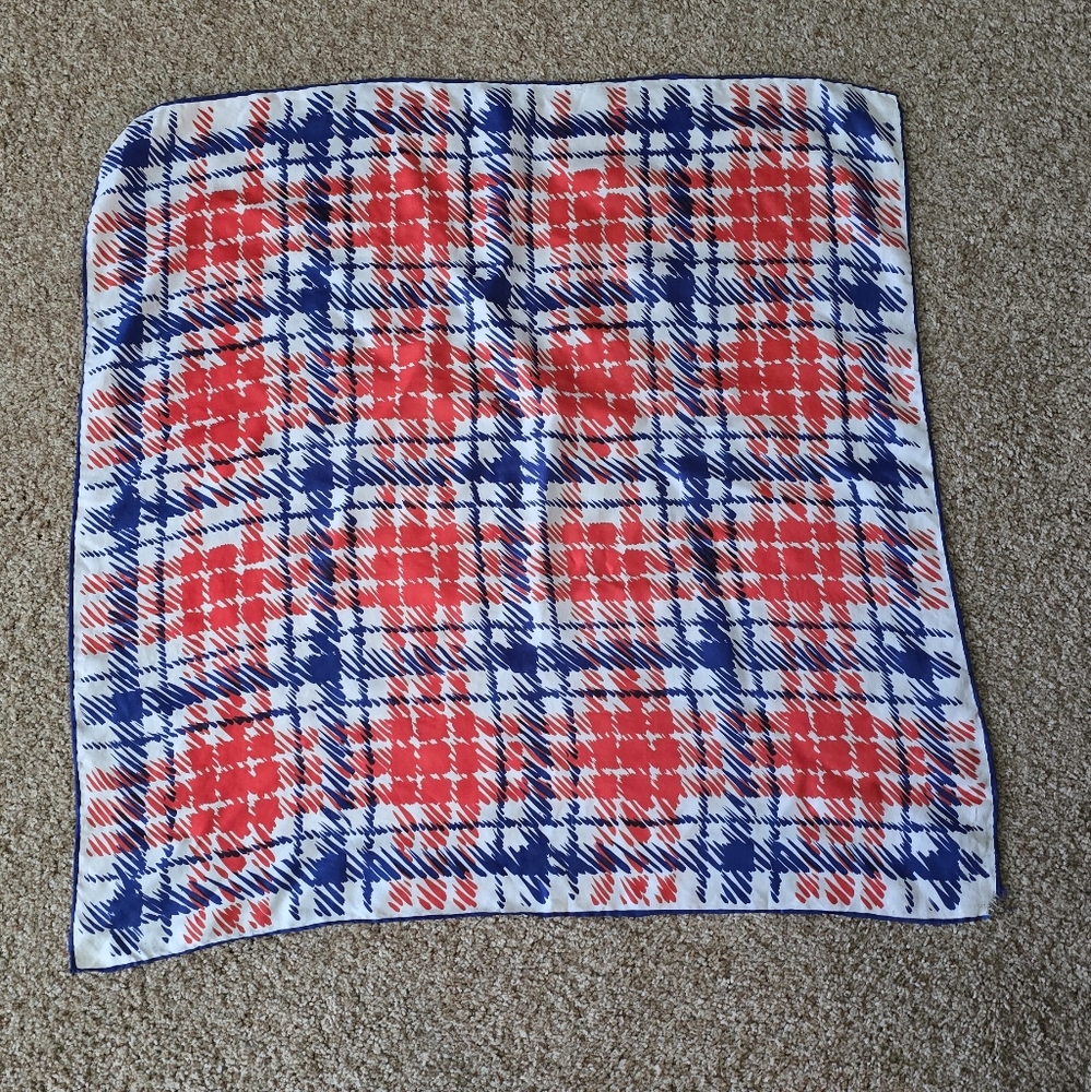 Vibrant Red White and Blue Plaid Silk Scarf